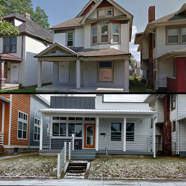 before and after photo of a rehabbed lot